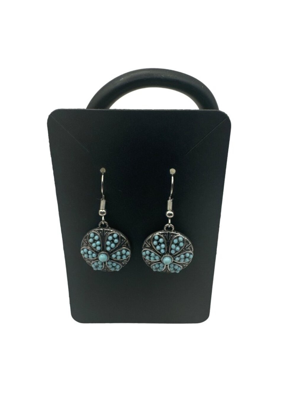 Vintage-Inspired Floral Drop Earrings With Turquoise Beads & Silver Accents